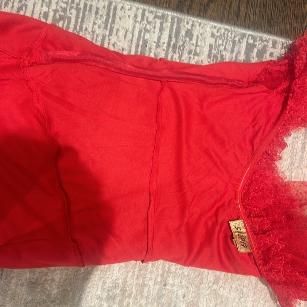 -mini red dress -I am 5”3 1/2 so it is mid thigh on me in these pictures - Picture 8 of 8